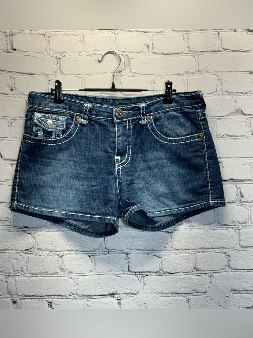 True Religion  Denim Shorts Light Blue Size 30 Thick Stitch Y2K